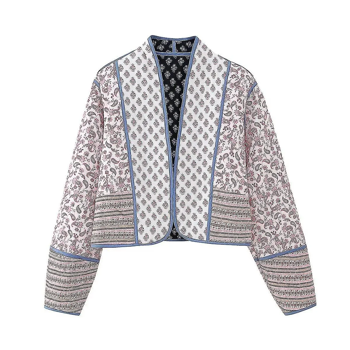 2023 AUTUMN WOMEN QUILTED COTTON OPEN FRONT PRINTED ONECK LADY COAT LONG SLEEVE STREETWEAR REVERSIBLE CASUAL JACKET