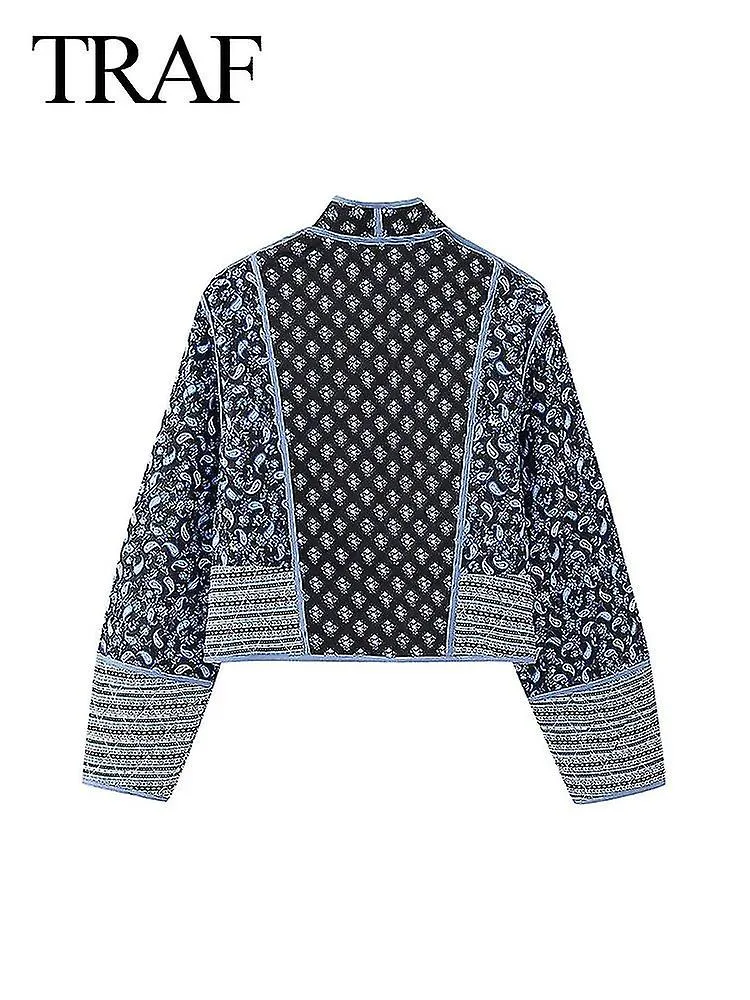2023 AUTUMN WOMEN QUILTED COTTON OPEN FRONT PRINTED ONECK LADY COAT LONG SLEEVE STREETWEAR REVERSIBLE CASUAL JACKET
