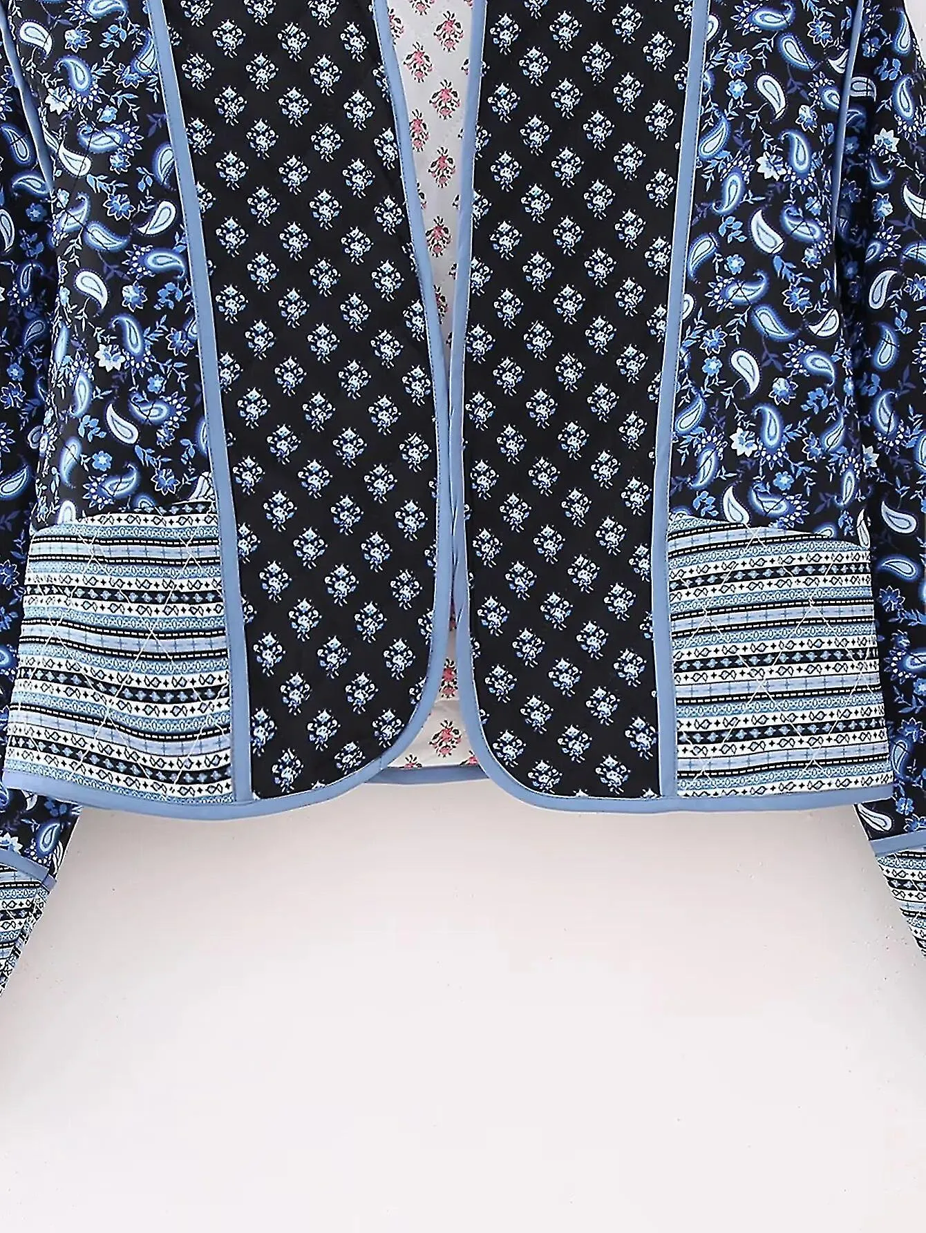 2023 AUTUMN WOMEN QUILTED COTTON OPEN FRONT PRINTED ONECK LADY COAT LONG SLEEVE STREETWEAR REVERSIBLE CASUAL JACKET