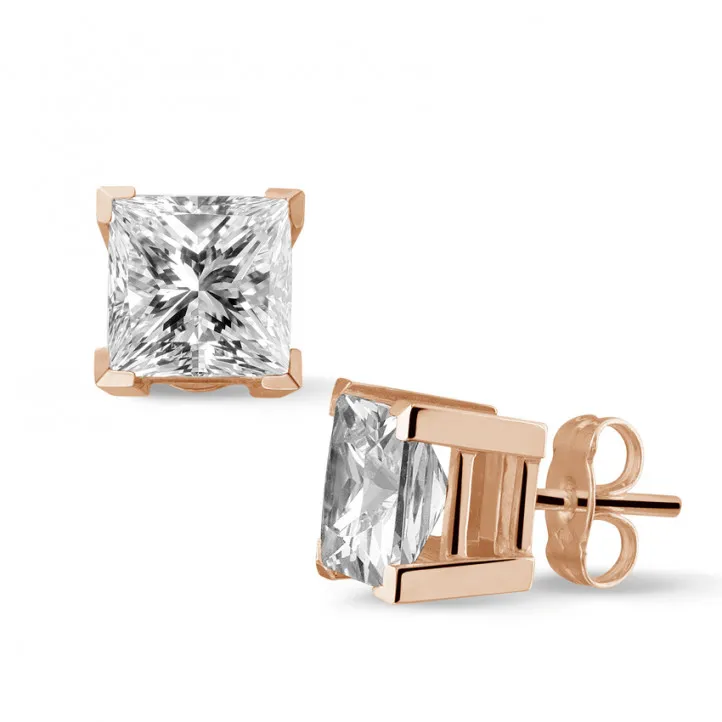 3.00 quilates pendientes diamantes talla princesa en oro rojo 