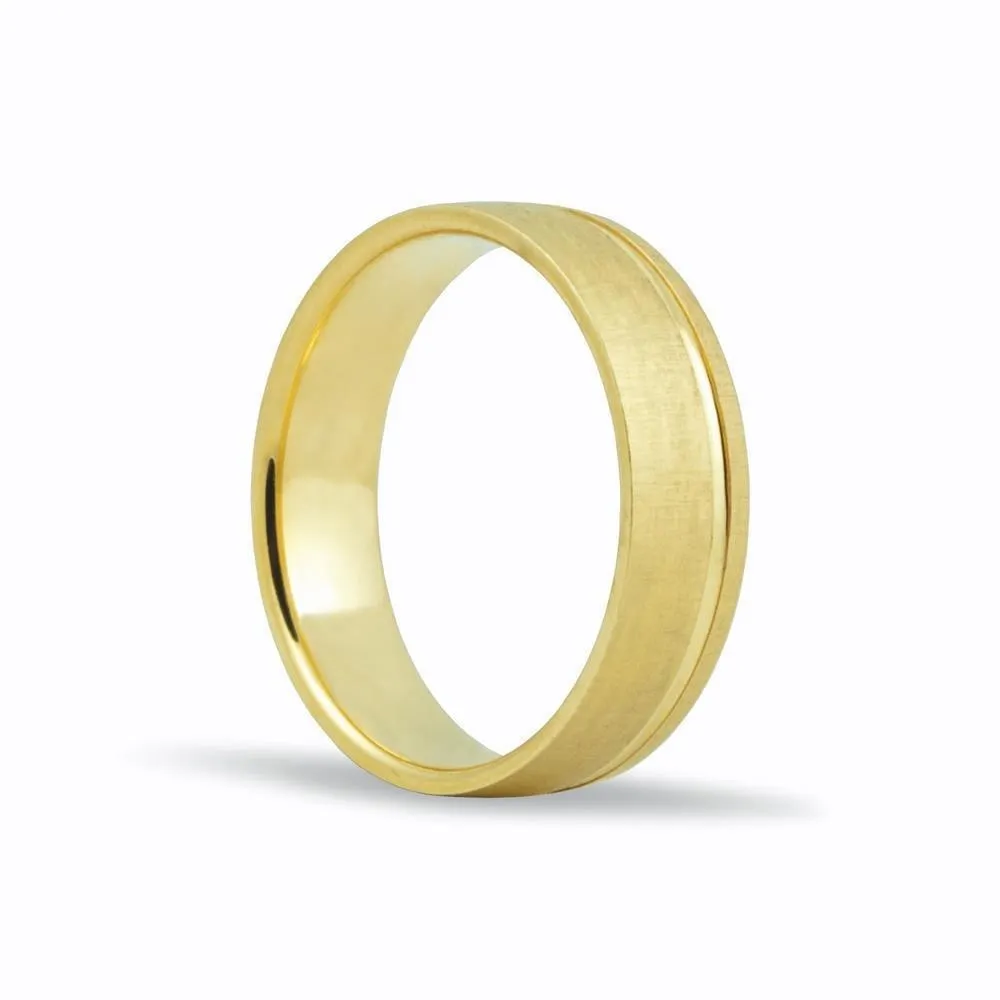 Alianza de oro 18k de 5,5 mm acabado mate y linea lateral