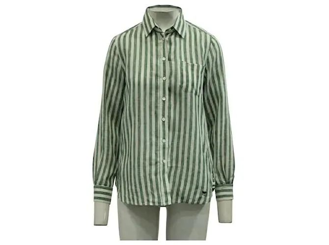Autre Marque DISEÑADOR CONTEMPORÁNEO Camisa de lino a rayas verdes 