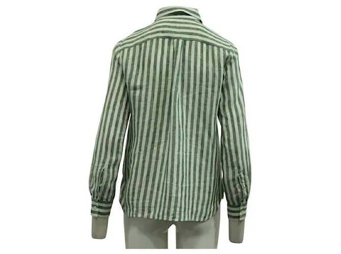 Autre Marque DISEÑADOR CONTEMPORÁNEO Camisa de lino a rayas verdes 