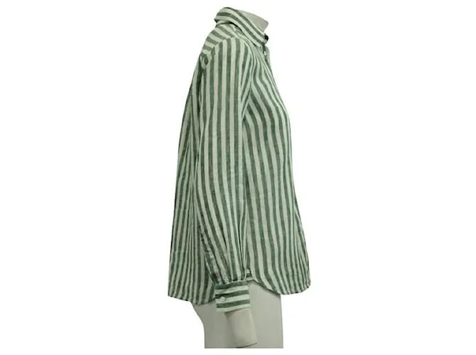 Autre Marque DISEÑADOR CONTEMPORÁNEO Camisa de lino a rayas verdes 