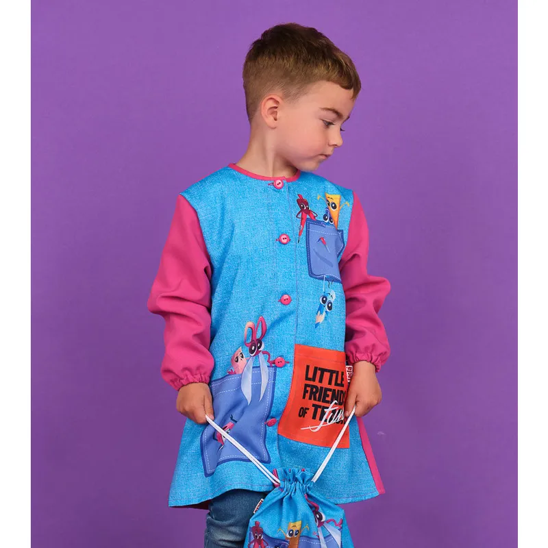 BATA ESCOLAR AZUL Y FUCSIA PERSONAJES  LACLA
