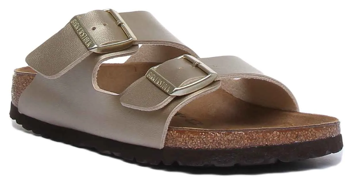 Birkenstock Arizona Sandalias de Mujer Estilo de Dos Correas Birko Flor en Oro