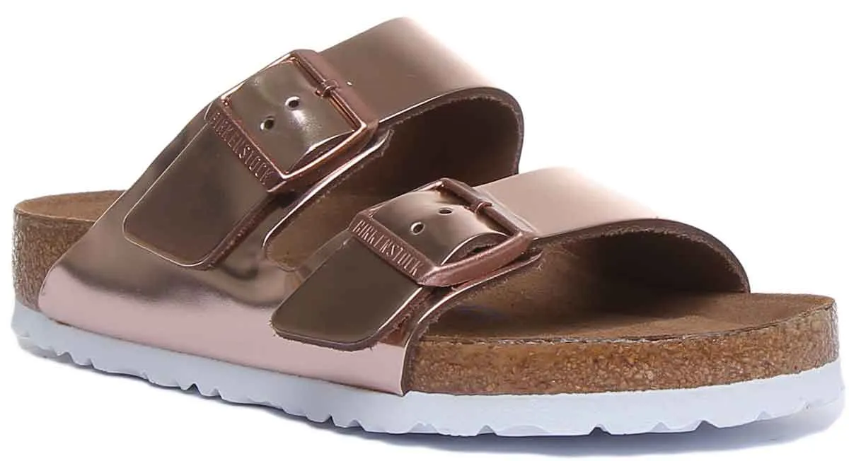 Birkenstock Arizona Sandalias de Mujer Estilo de Dos Correas Birko Flor en Oro
