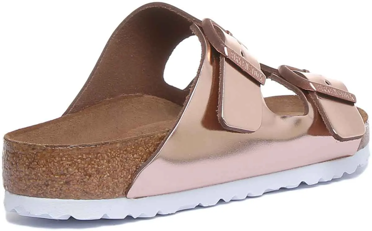 Birkenstock Arizona Sandalias de Mujer Estilo de Dos Correas Birko Flor en Oro