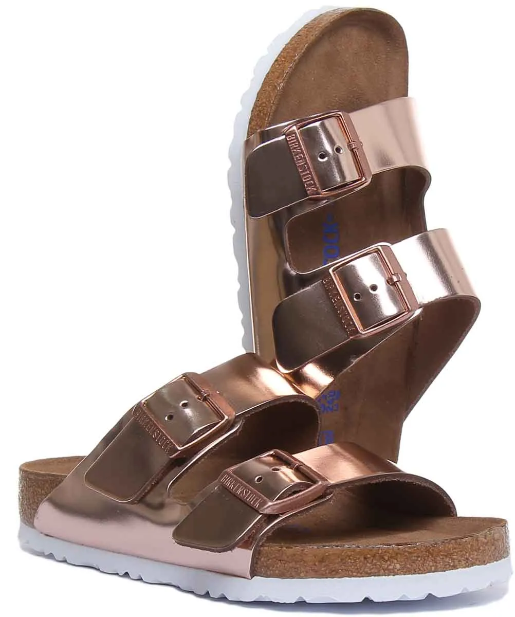 Birkenstock Arizona Sandalias de Mujer Estilo de Dos Correas Birko Flor en Oro