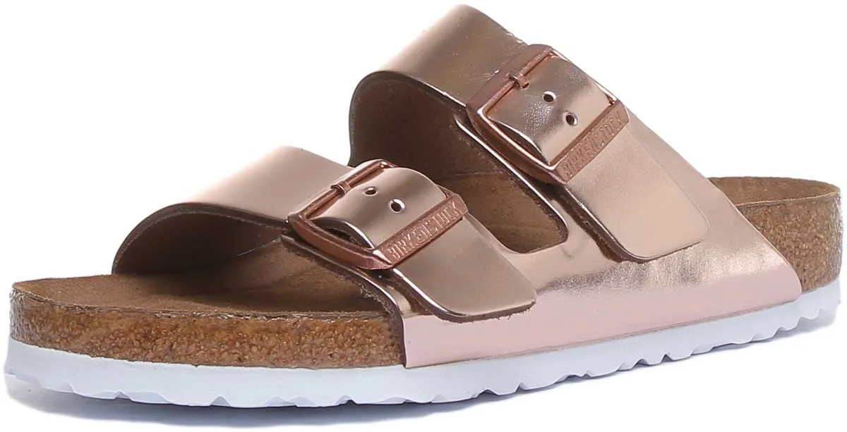 Birkenstock Arizona Sandalias de Mujer Estilo de Dos Correas Birko Flor en Oro