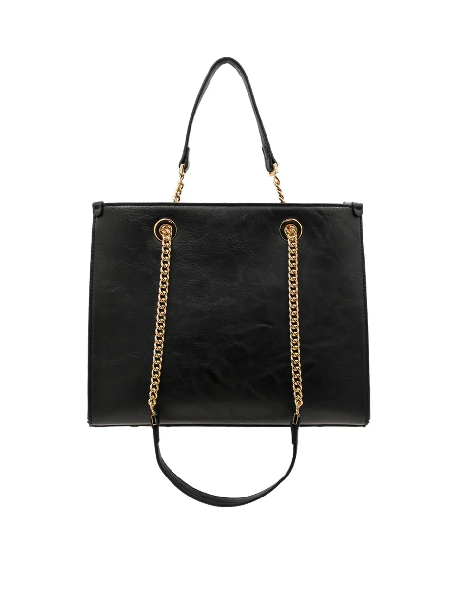 Bolsa Satchel Doble asa Color Negro Exterior Piel sintética de RBCOLLECTION
