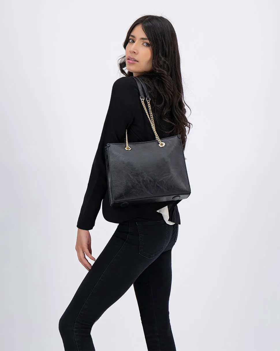 Bolsa Satchel Doble asa Color Negro Exterior Piel sintética de RBCOLLECTION