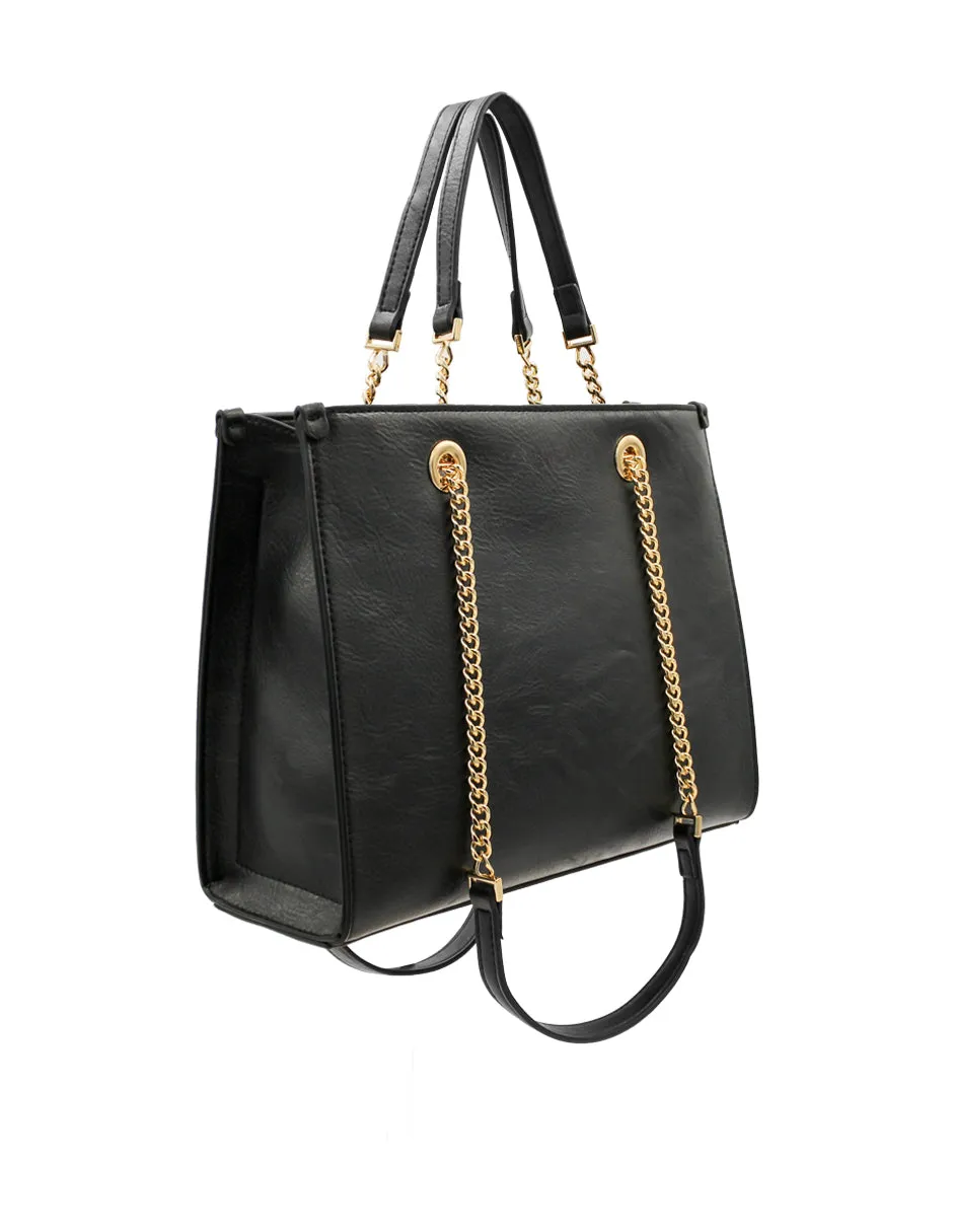 Bolsa Satchel Doble asa Color Negro Exterior Piel sintética de RBCOLLECTION