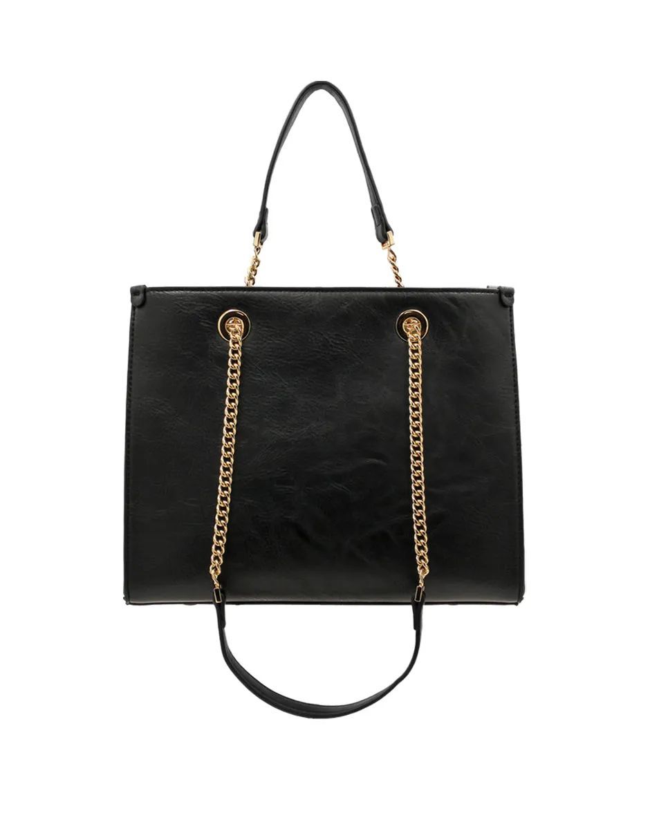 Bolsa Satchel Doble asa Color Negro Exterior Piel sintética de RBCOLLECTION