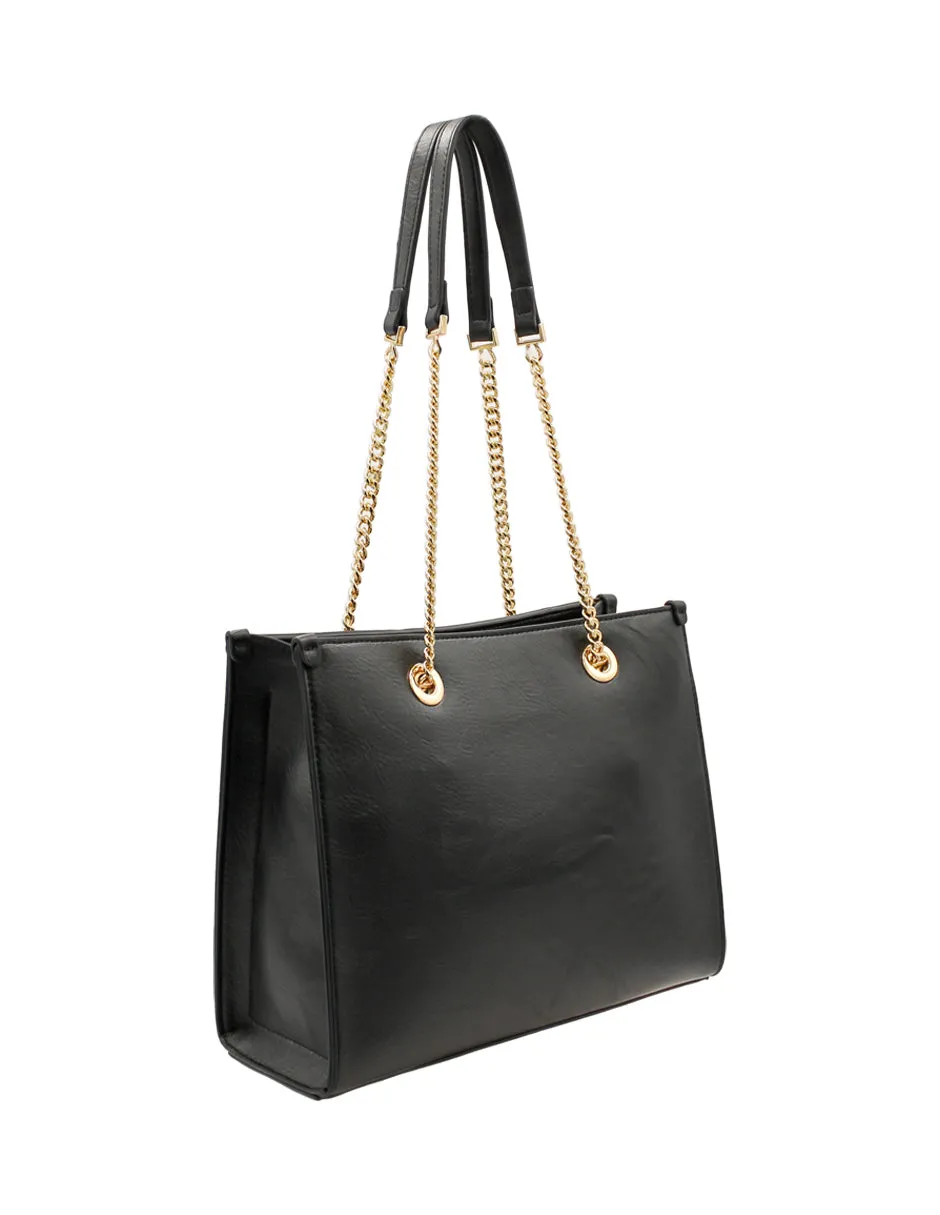 Bolsa Satchel Doble asa Color Negro Exterior Piel sintética de RBCOLLECTION