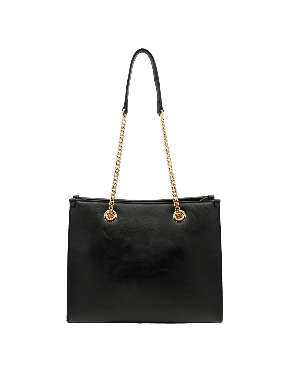 Bolsa Satchel Doble asa Color Negro Exterior Piel sintética de RBCOLLECTION