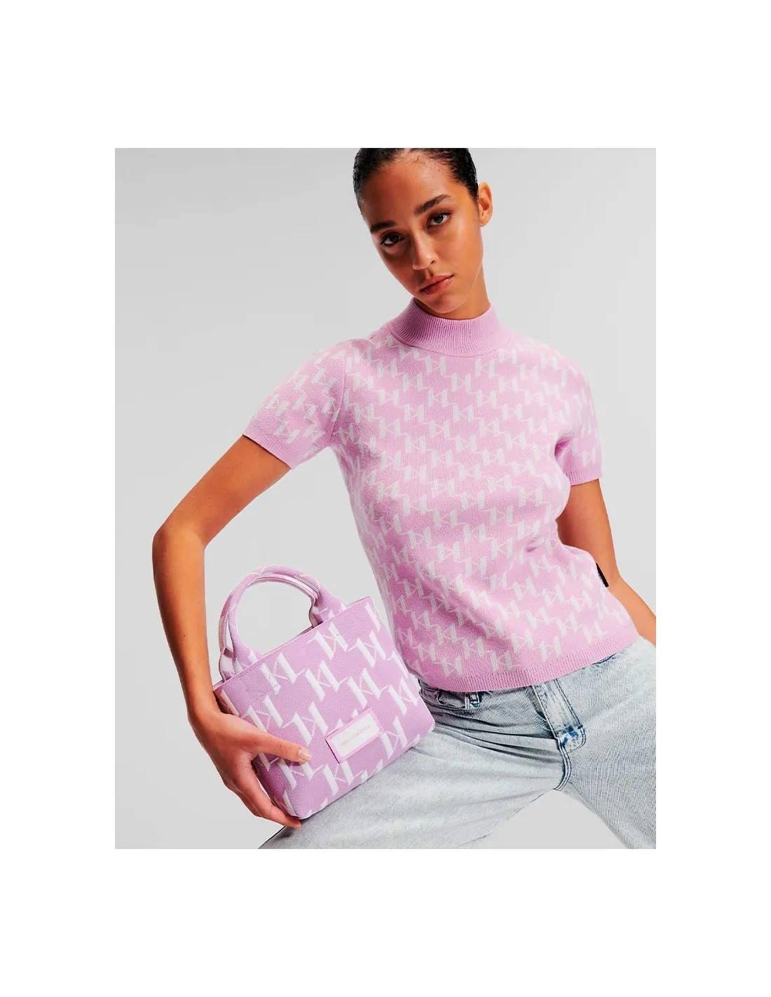 Bolso tote pequeño rosa Knit