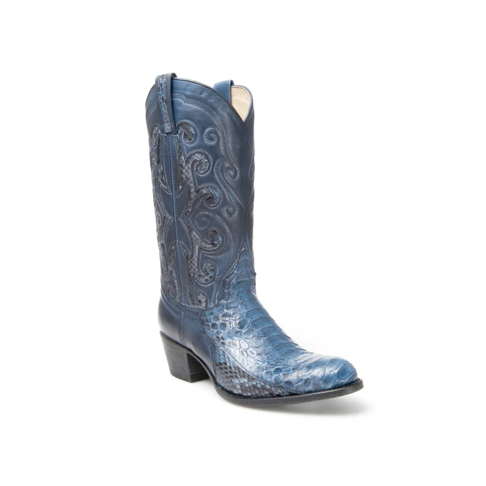 Botas Sendra 13708 Debora Western para mujer en piel de serpiente azul