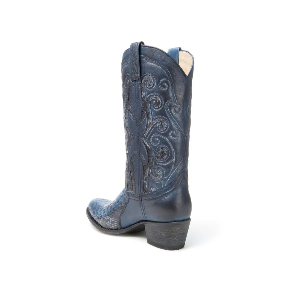 Botas Sendra 13708 Debora Western para mujer en piel de serpiente azul