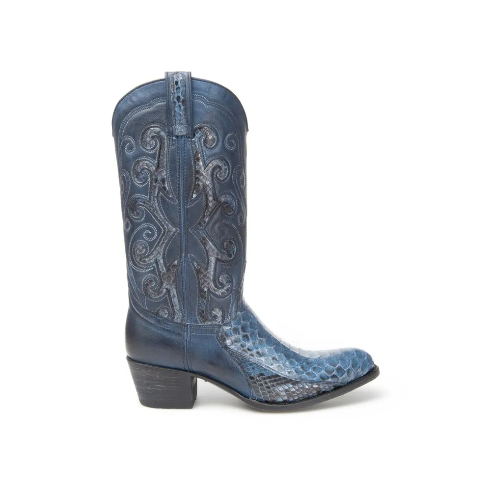 Botas Sendra 13708 Debora Western para mujer en piel de serpiente azul