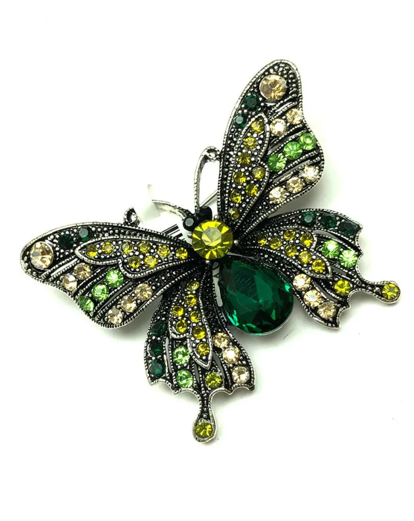 BROCHES VERDES CON PRECIOSA MARIPOSA DECORADA CON PEDRERIA