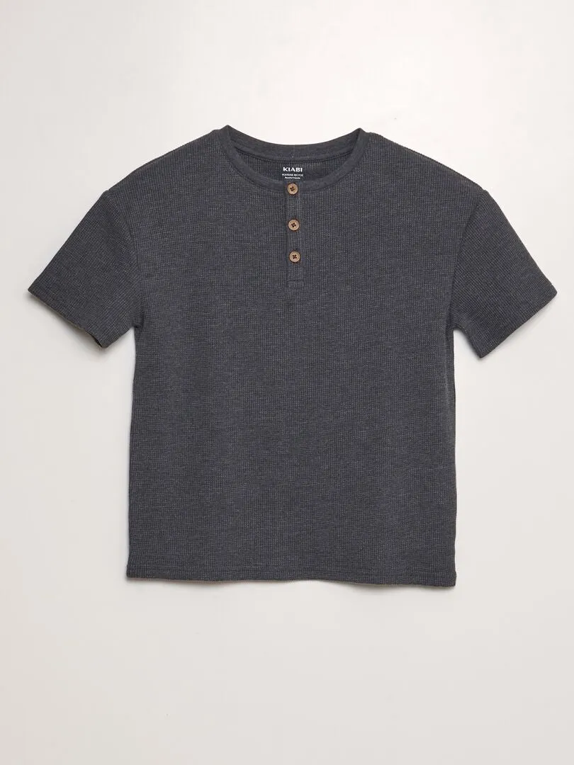 CAMISETA TEXTURIZADA CON CUELLO PANADERO  NEGRO