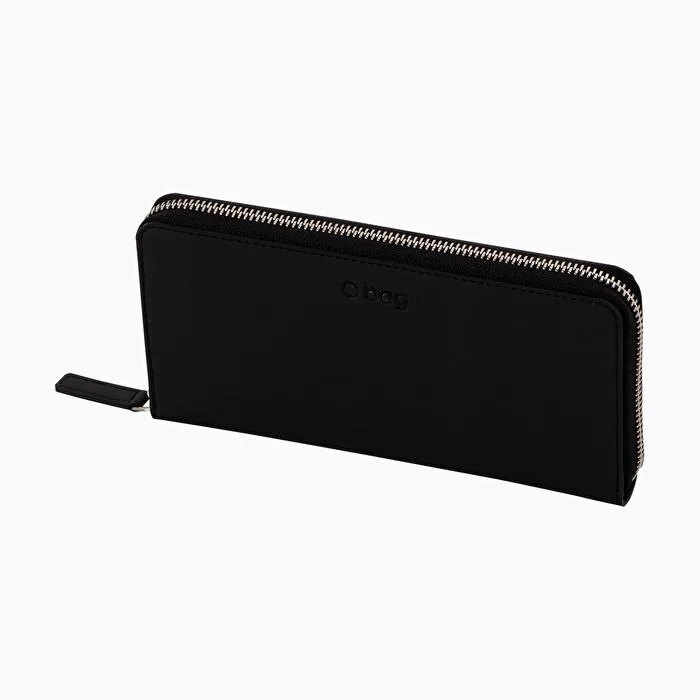 Cartera de piel y tejido de goma con cremallera negro O wally
