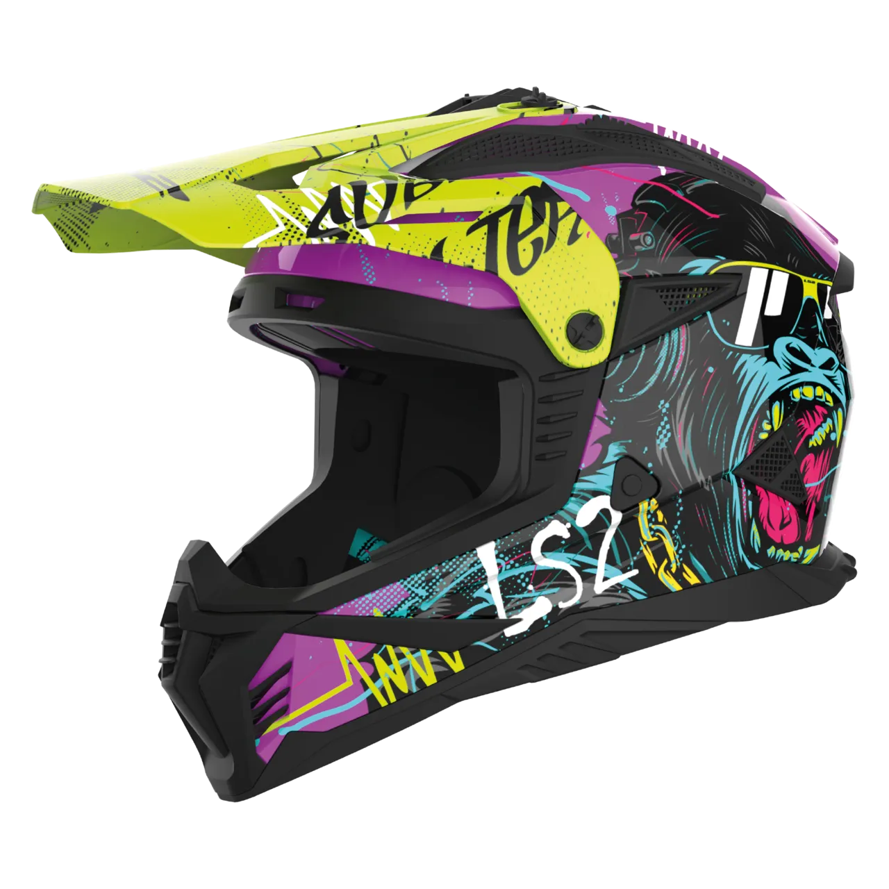 CASCO DE CROSS LS2 MX708 FAST II GORILLA PúRPURAAMARILLO HIVIS 