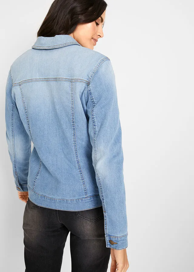 Chaqueta vaquera con cinta de terciopelo lateral azul blanqueado