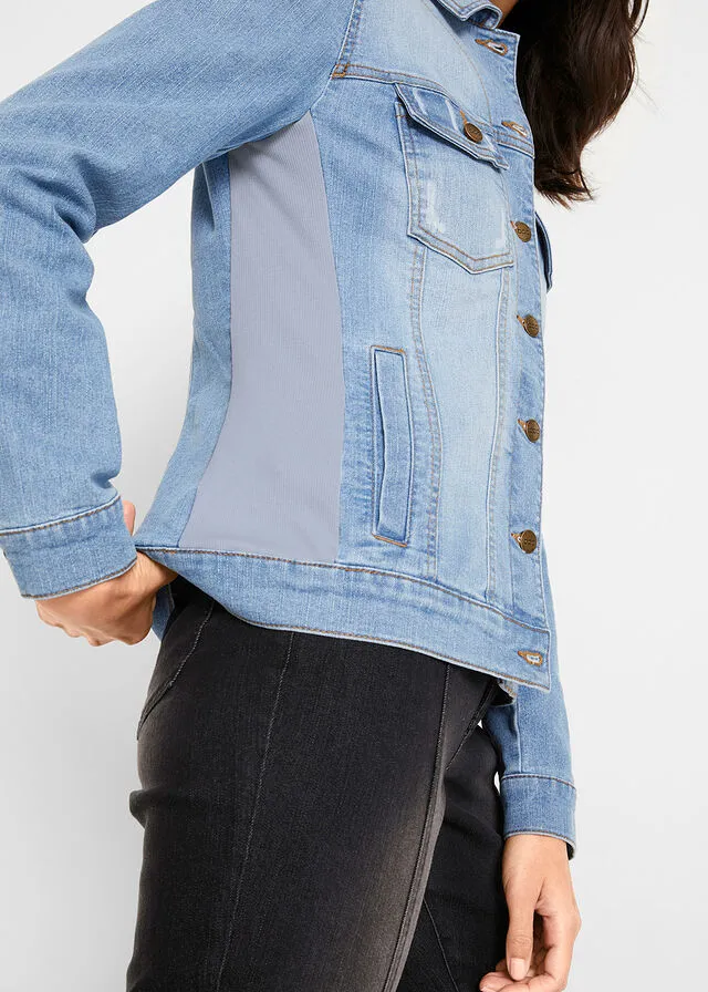 Chaqueta vaquera con cinta de terciopelo lateral azul blanqueado