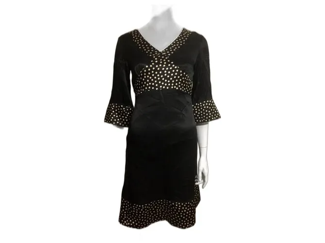 Diane Von Furstenberg Vestido reedición vintage de DvF con lunares Negro Beige 