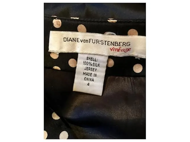 Diane Von Furstenberg Vestido reedición vintage de DvF con lunares Negro Beige 