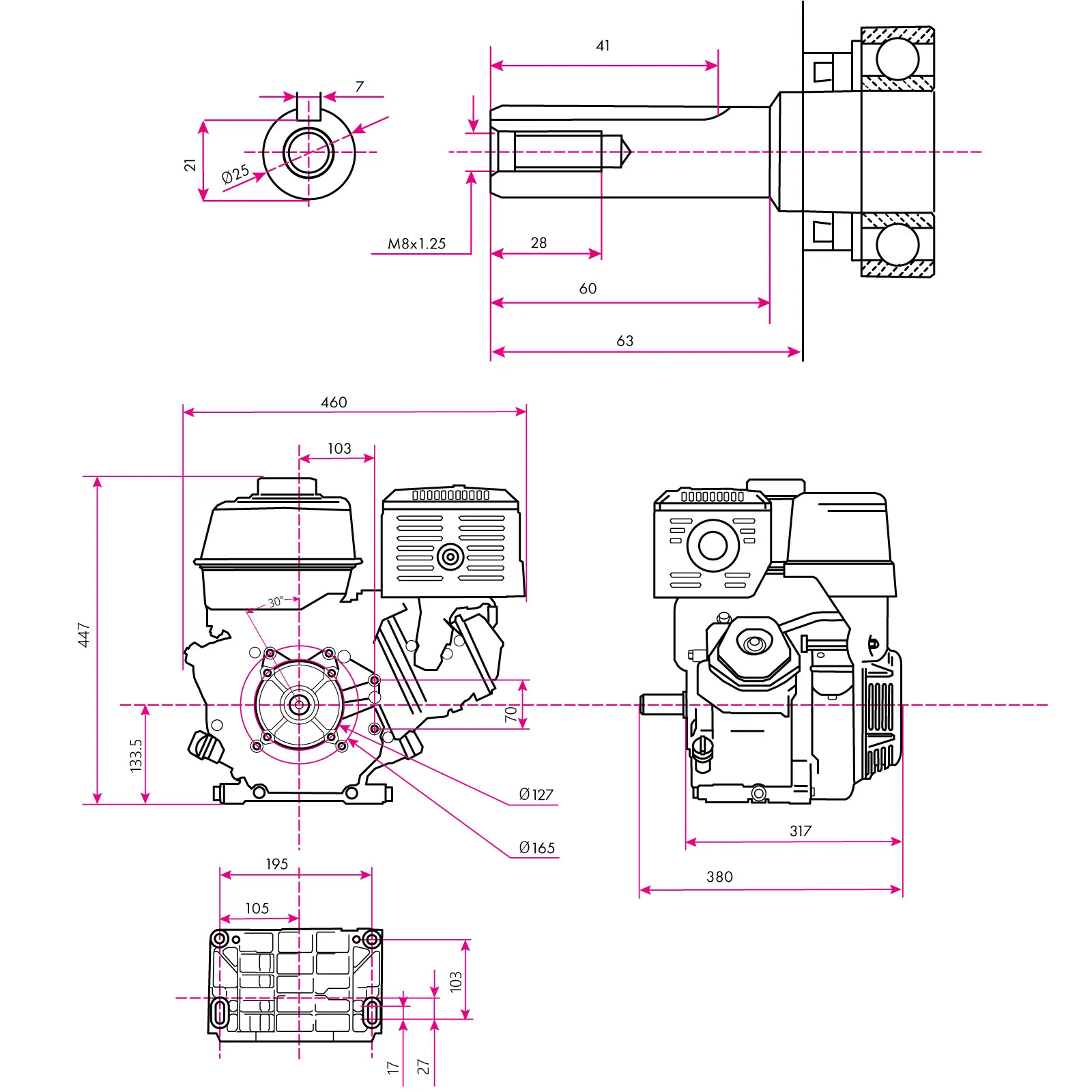EBERTH Motor de gasolina 13 CV / 9,56 kW 3600 rev/min con 389 cc
