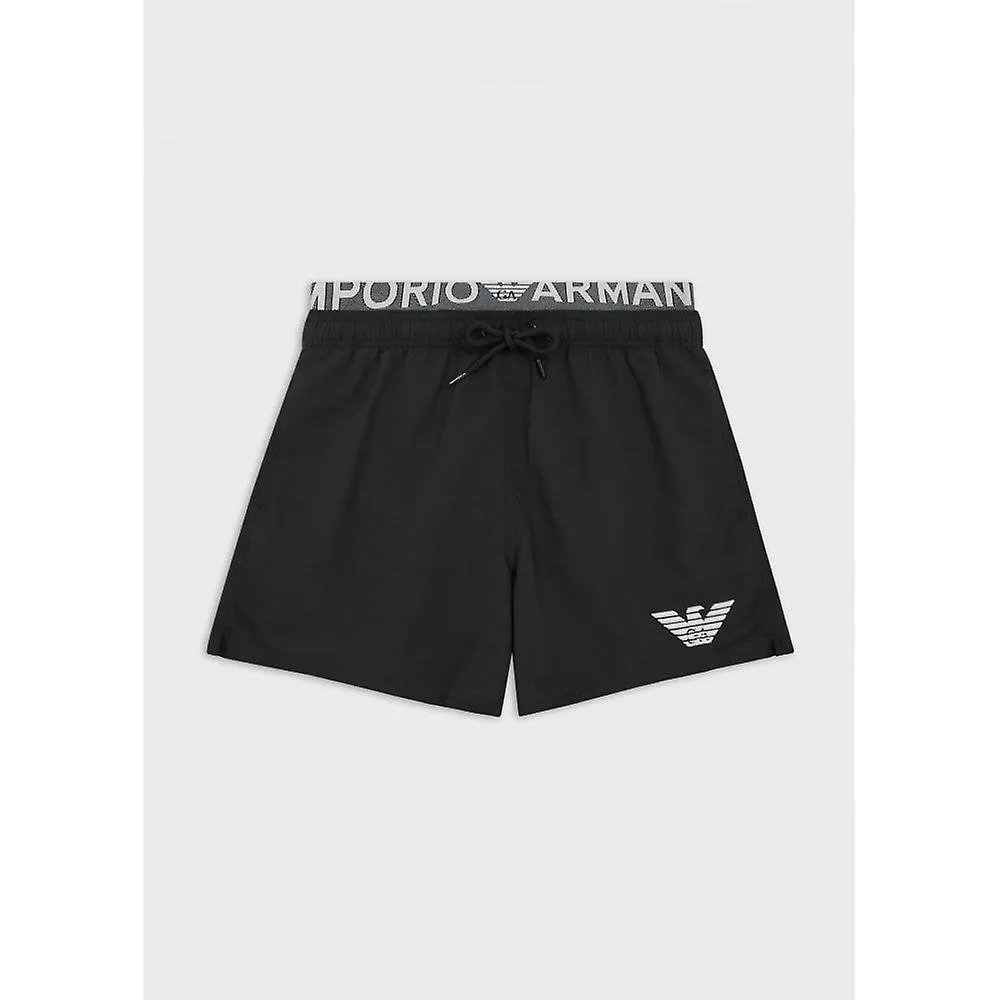 Emporio Armani Doble Cintura Eagle Logo Swim Shorts, Negro