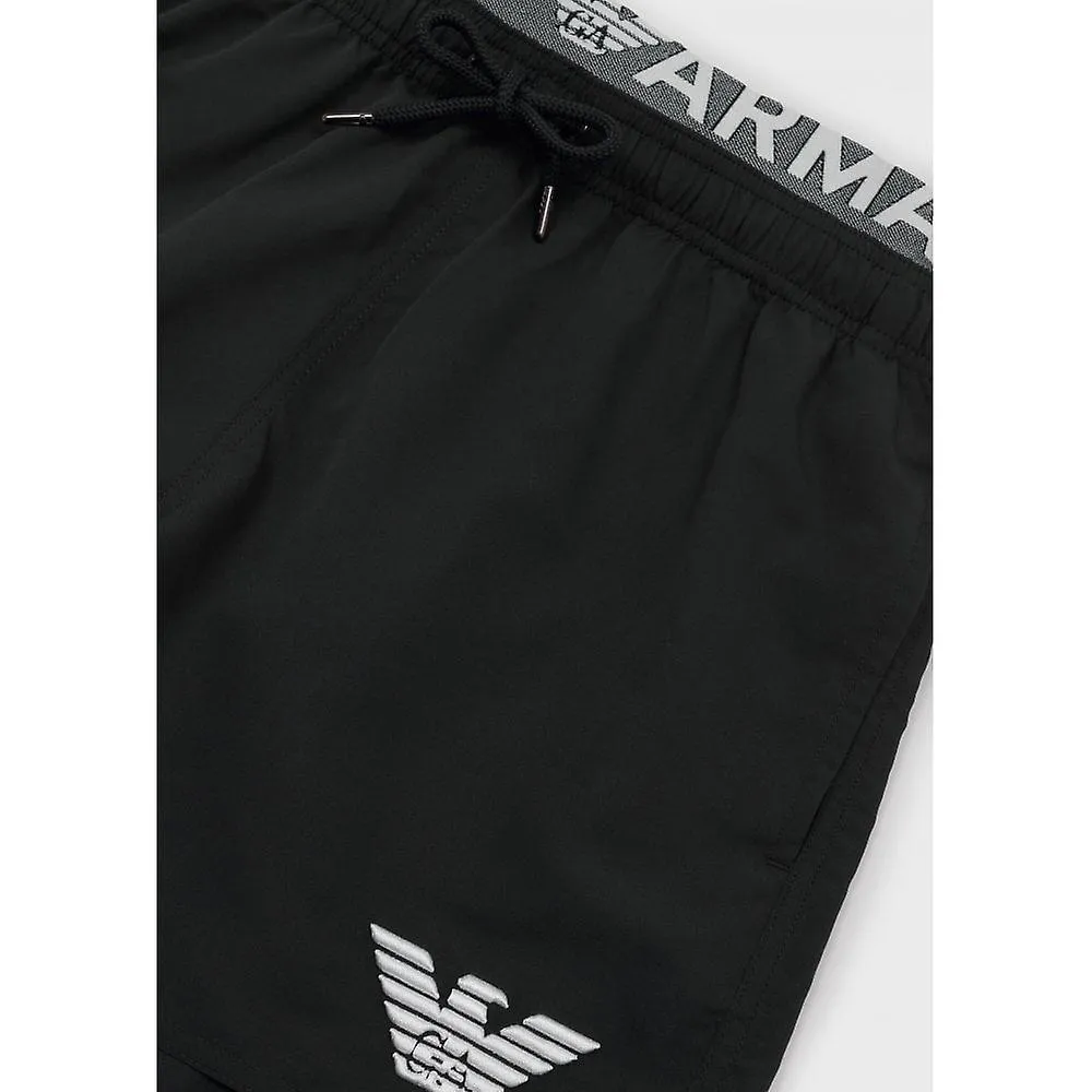 Emporio Armani Doble Cintura Eagle Logo Swim Shorts, Negro