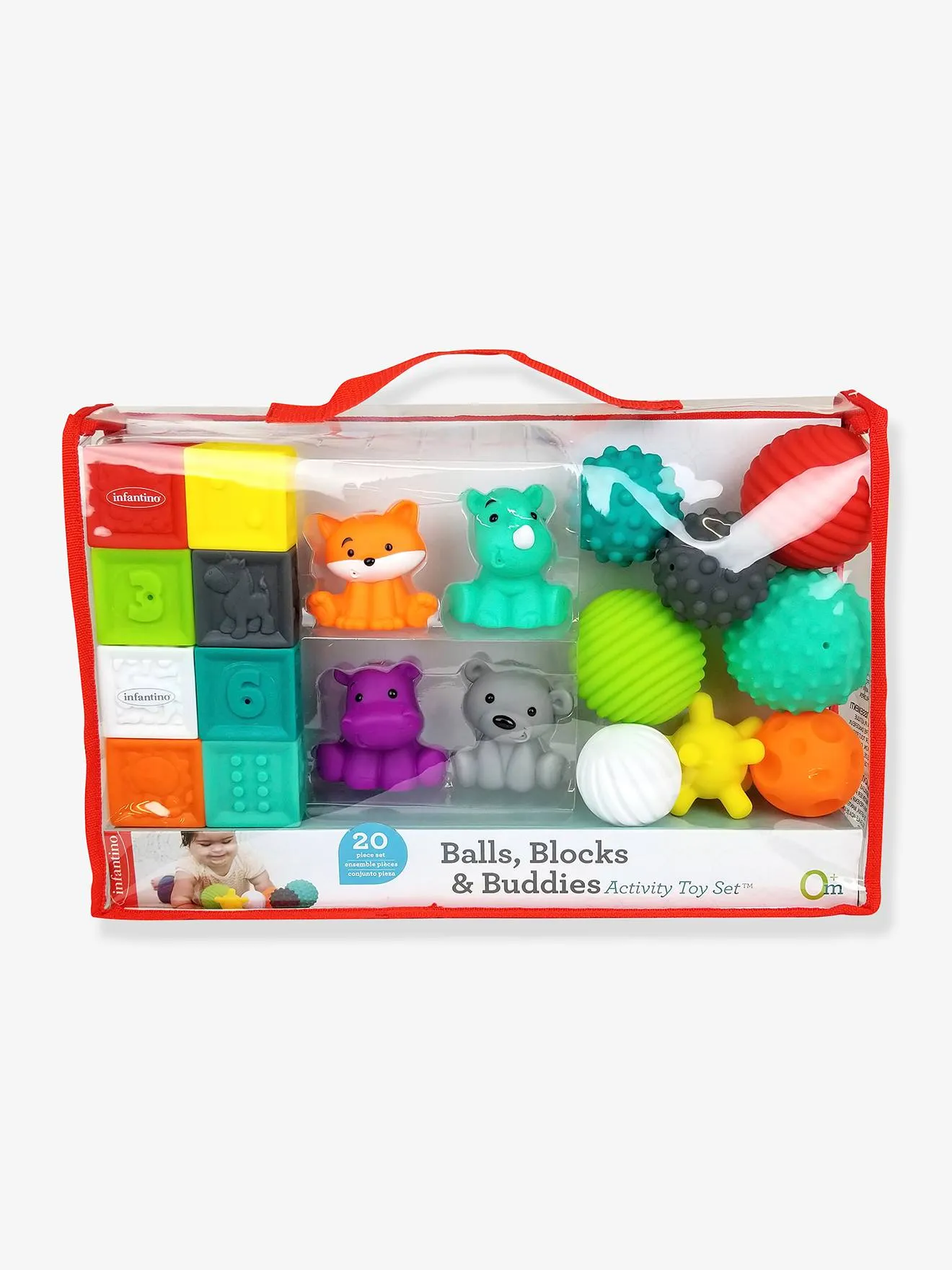 Estuche con 8 bolas, 4 animales y 8 cubos sensoriales Bluebox