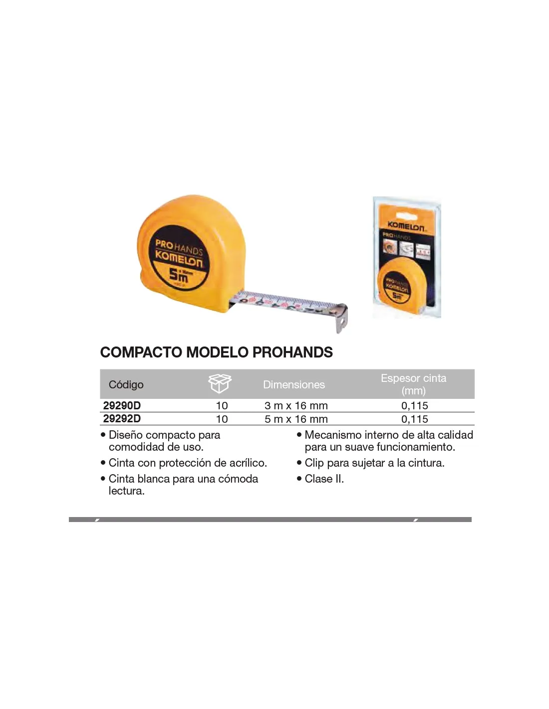Flexómetro compacto. Cinta protegida con revest. acrílico, "ProHands"  3m x 16mm