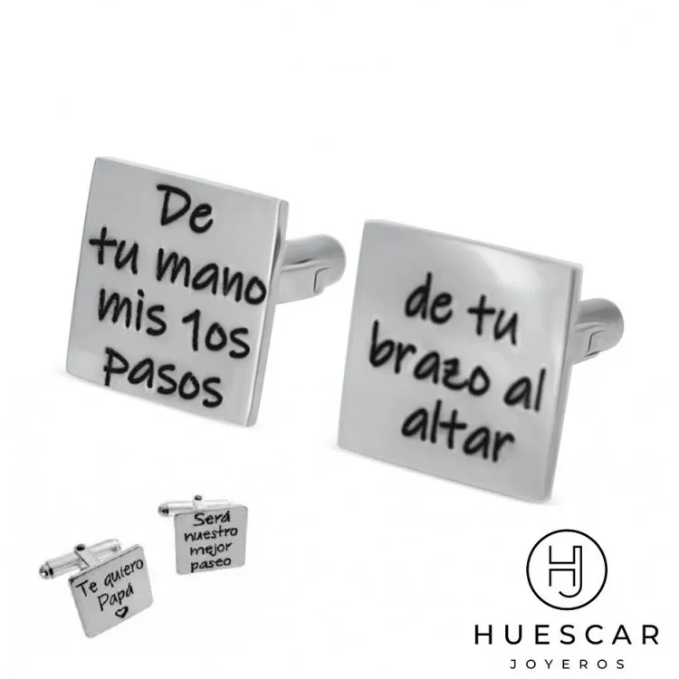 Gemelos frases para bodas cuadrados acero inoxidable