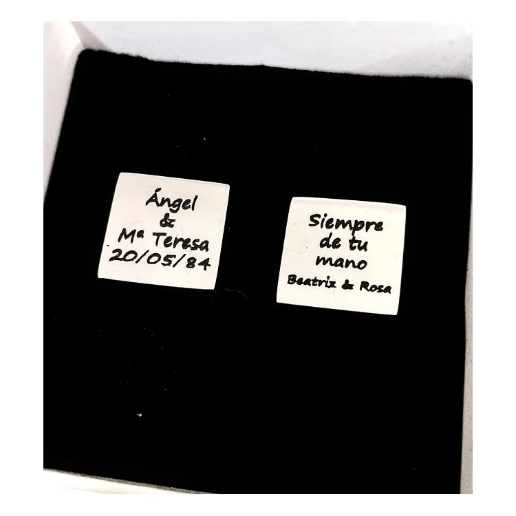 Gemelos frases para bodas cuadrados acero inoxidable