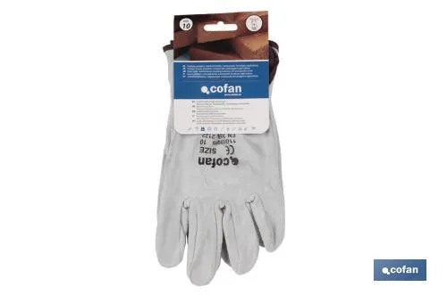 Guantes de piel de serraje gris | Duraderos y resistentes | Protección y seguridad | Pulgar plano