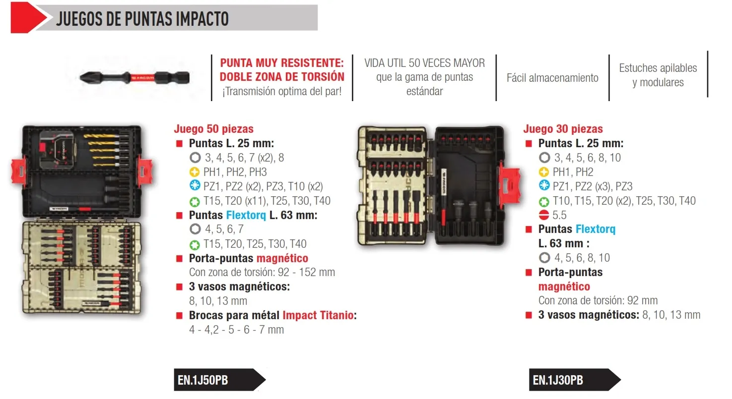 JUEGO 50 PIEZAS PUNTAS IMPACTO FACOM EN.1J50PB