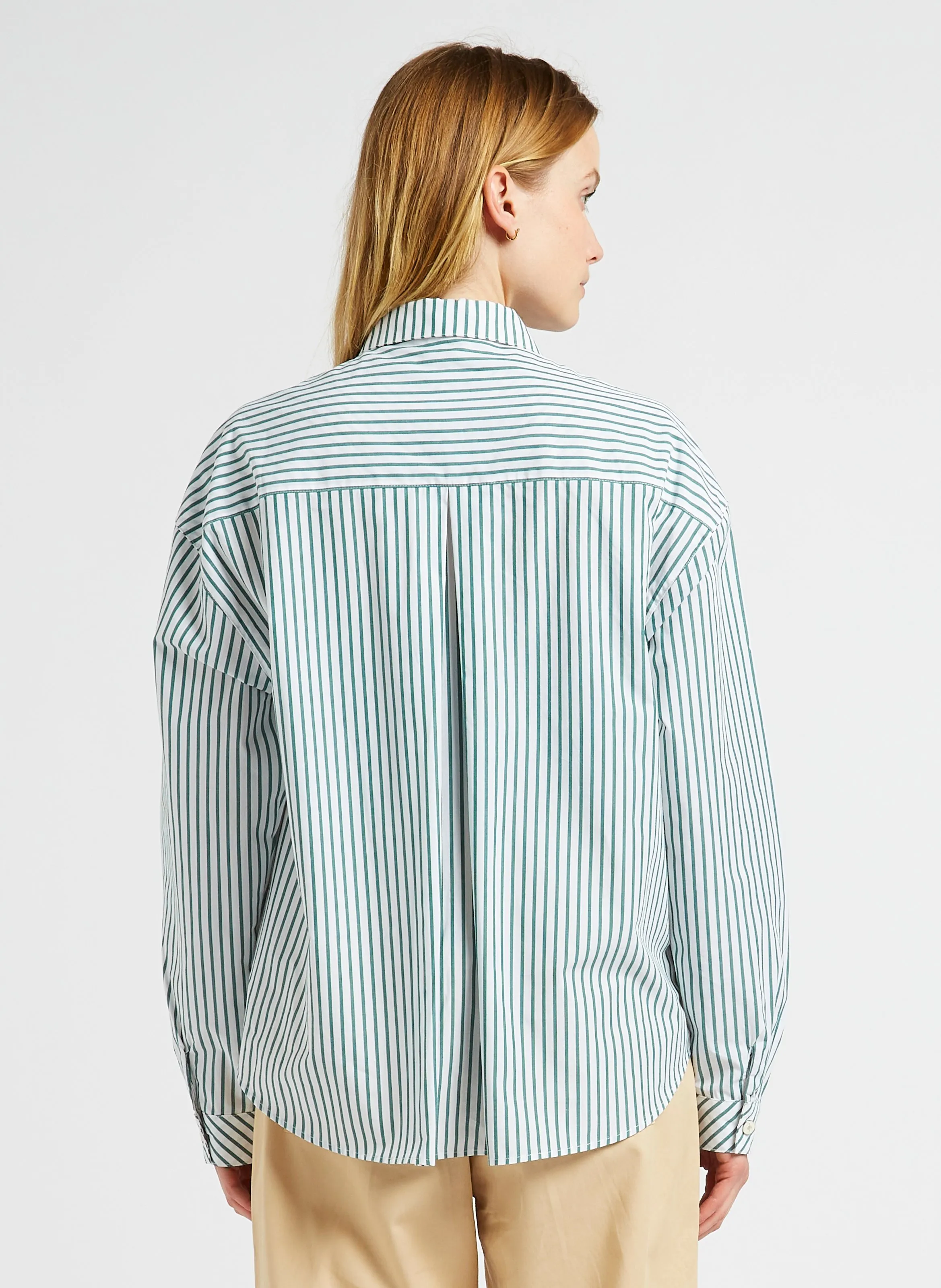 ONE STEP CELESTE  CAMISA DE RAYAS CON CUELLO CLáSICO DE ALGODóN EN VERDE