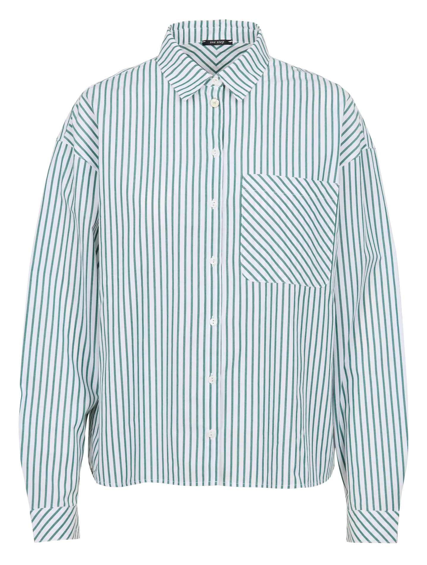 ONE STEP CELESTE  CAMISA DE RAYAS CON CUELLO CLáSICO DE ALGODóN EN VERDE