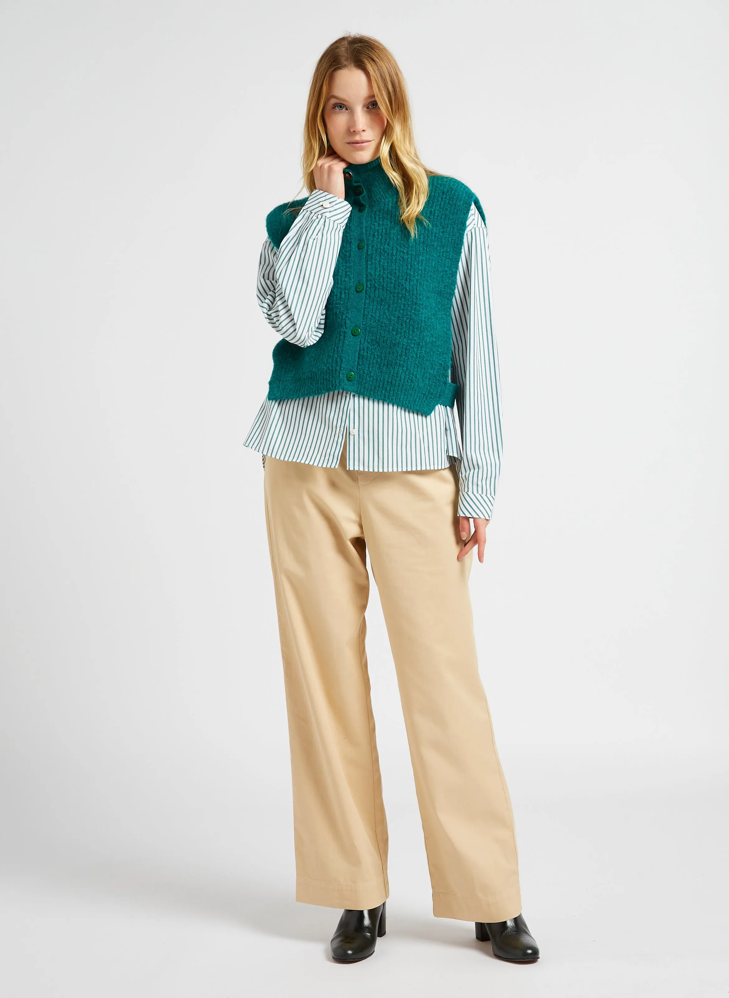 ONE STEP CELESTE  CAMISA DE RAYAS CON CUELLO CLáSICO DE ALGODóN EN VERDE