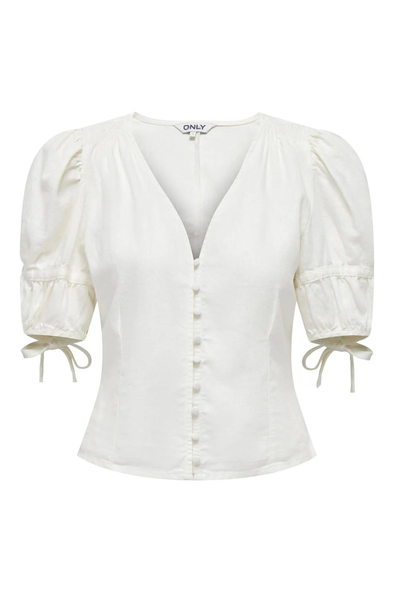 Only Blusa lino manga abullonada