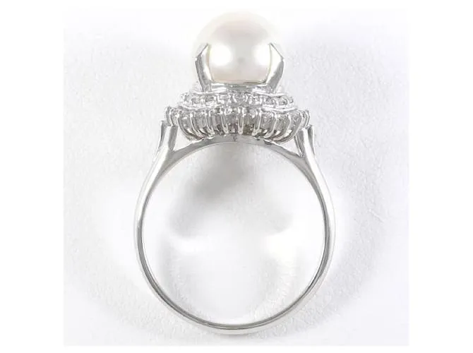 Otras joyas & Other Stories Anillo de platino PT900 con perla de 9 mm y diamante de 0.40 ct en excelente estado Plata 