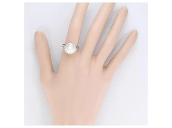 Otras joyas & Other Stories Anillo de platino PT900 con perla de 9 mm y diamante de 0.40 ct en excelente estado Plata 