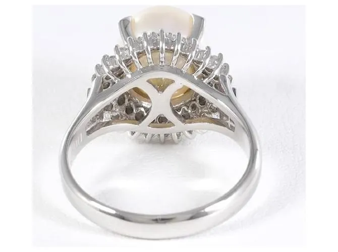 Otras joyas & Other Stories Anillo de platino PT900 con perla de 9 mm y diamante de 0.40 ct en excelente estado Plata 