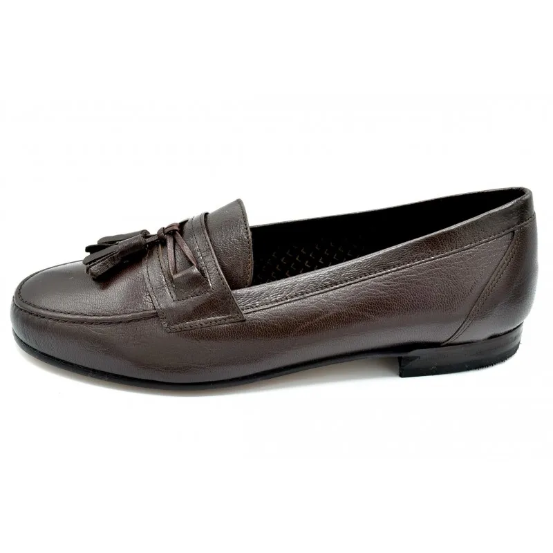 PACO CANTOS 1461 MARRóN  MOCASíN DE PIEL CON SUELA DE CUERO
