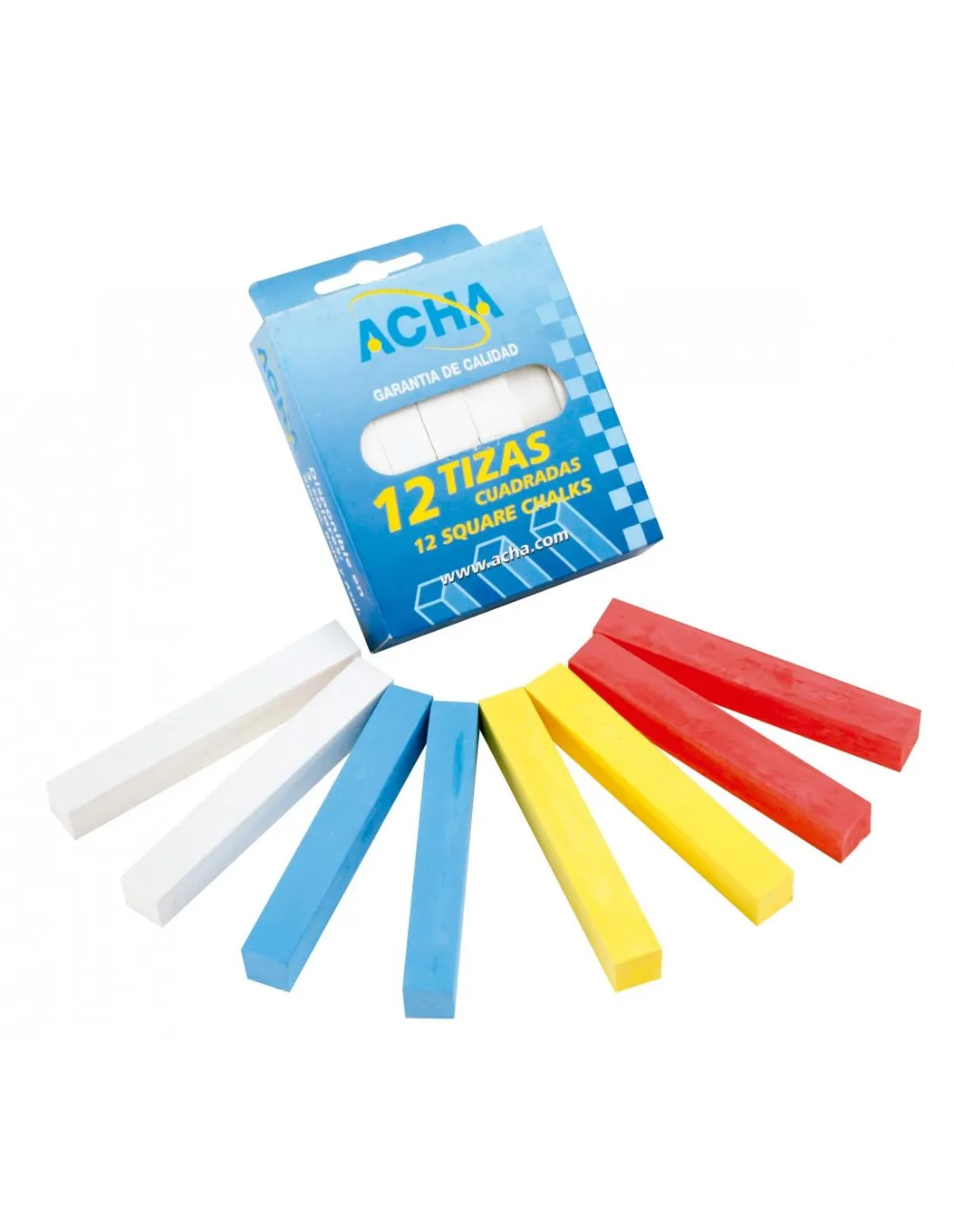 Paquete de 12 tizas de yeso "ACHA"  AMARILLO